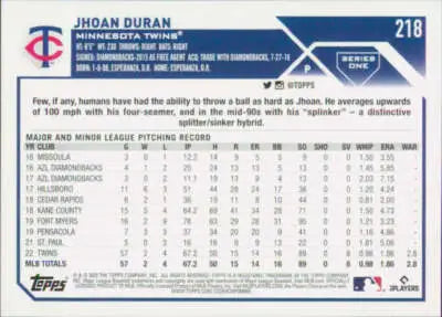 Jhoan Duran baseball card with original gloss from 2023 Topps #218 NM-MT Twins