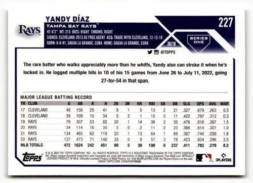 2023 Topps #227 Yandy Diaz NM ID:50689 - Baseball Card Single
