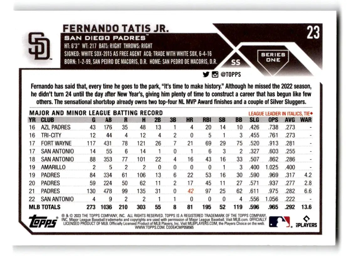 2023 Topps #23 Fernando Tatis Jr. - Baseball Card Single