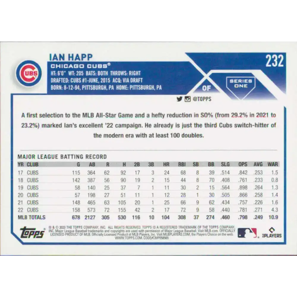 2023 Topps #232 Ian Happ NM-MT Chicago Cubs Baseball Card - Baseball Card Single