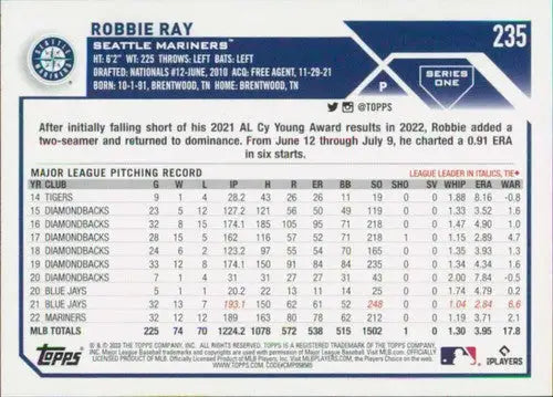 2023 Topps #235 Robbie Ray NM-MT Mariners ID:58638 - Baseball Card Single