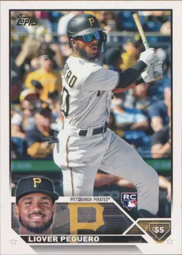 Liover Peguero 2023 Topps rookie baseball card with original gloss featuring Pirates