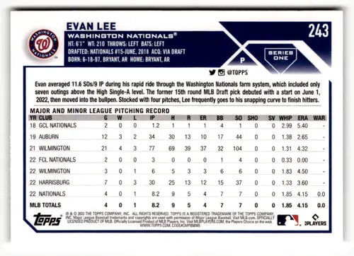Evan Lee baseball card with original gloss, Evan Lee NM-MT Rookie Nationals 2023