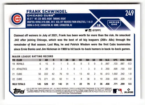 2023 Topps #249 Frank Schwindel NM-MT Cubs ID:49532 - Baseball Card Single