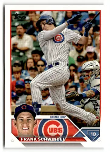 Original gloss Frank Schwindel baseball card from 2023 Topps #249 Cubs featuring Simply Sandoval