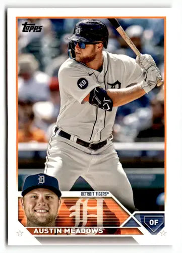 2023 Topps Austin Meadows baseball card with original gloss featuring Austin Meadows and Simply Sandoval