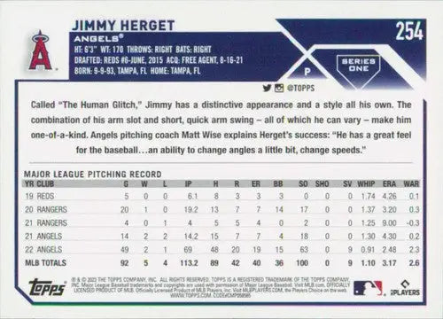 2023 Topps #254 Jimmy Herget NM-MT Angels ID:57961 - Baseball Card Single