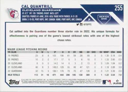 2023 Topps Cal Quantrill baseball card with original gloss and NM-MT condition