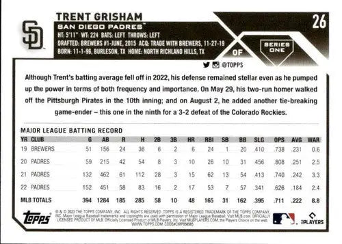 2023 Topps #26 Trent Grisham NM-MT Padres ID:49570 - Baseball Card Single