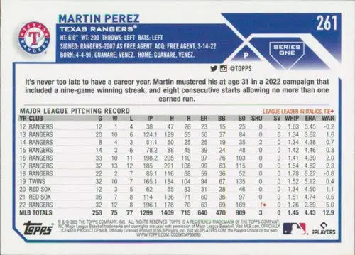 2023 Topps #261 Martin Perez NM-MT Rangers ID:50094 - Baseball Card Single