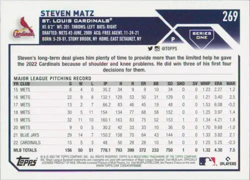 2023 Topps #269 Steven Matz NM-MT Cardinals ID:49764 - Baseball Card Single