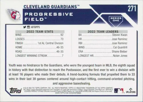 2023 Topps #271 Cleveland Guardians NM-MT ID:54066 - Baseball Card Single