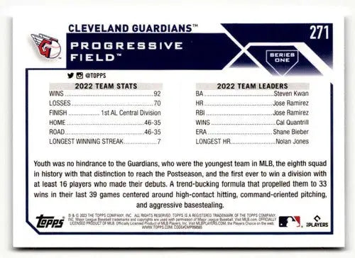 2023 Topps Cleveland Guardians baseball card back featuring simply sandoval with original gloss
