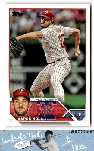 Original gloss Aaron Nola baseball card from 2023 Topps #278 featuring Simply Sandoval