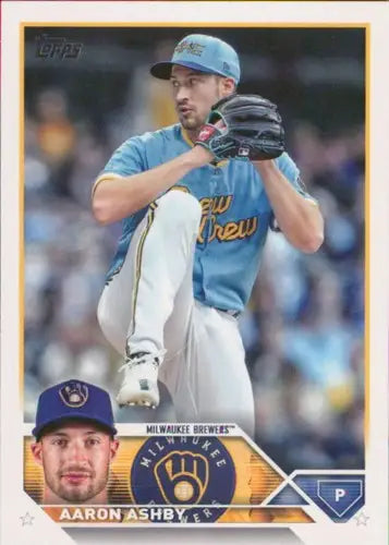 Baseball trading card of Aaron Ashby Milwaukee Brewers with original gloss NM-MT