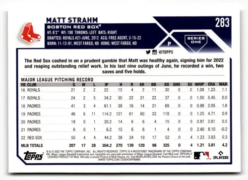2023 Topps #283 Matt Strahm NM-MT Red Sox ID:49630 - Baseball Card Single