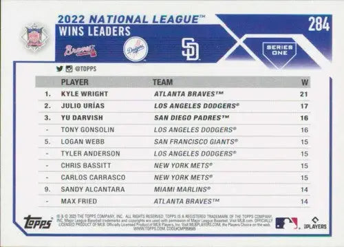 2023 Topps #284 Yu Darvish/Julio Urias/Kyle Wright NM-MT ID:56798 - Baseball Card Single