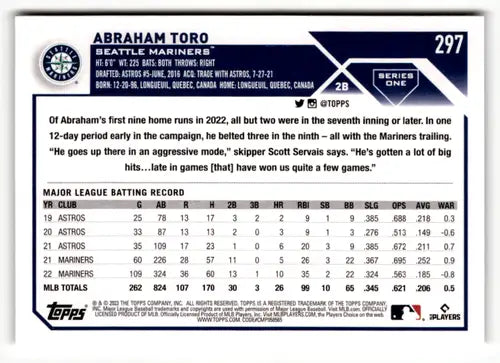 2023 Topps #297 Abraham Toro NM-MT Mariners ID:49561 - Baseball Card Single