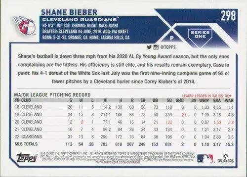 2023 Topps #298 Shane Bieber NM-MT Guardians ID:57021 - Baseball Card Single