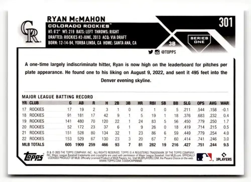 2023 Topps #301 Ryan McMahon NM-MT Rockies ID:49513 - Baseball Card Single