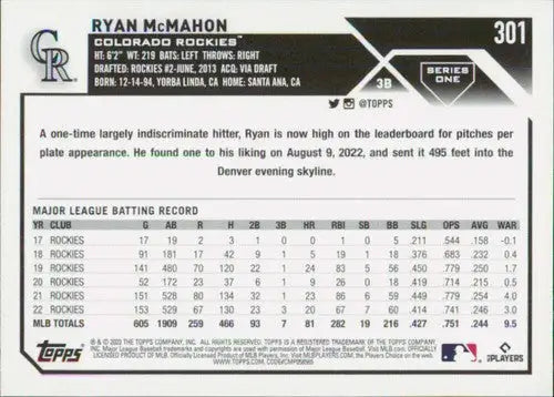 2023 Topps #301 Ryan McMahon NM-MT Rockies ID:49776 - Baseball Card Single