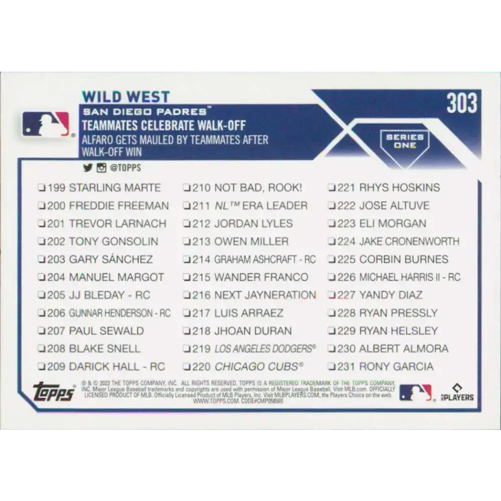 2023 Topps #303 Jorge Alfaro NM-MT San Diego Padres Baseball Card - Baseball Card Single
