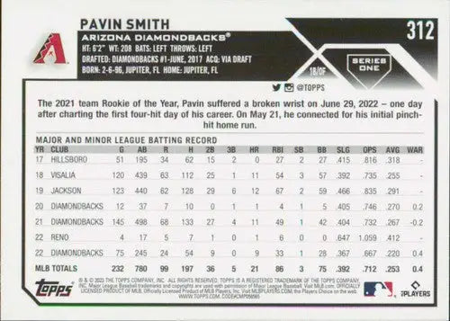 Pavin Smith baseball card with original gloss from 2023 Topps NM-MT Diamondbacks