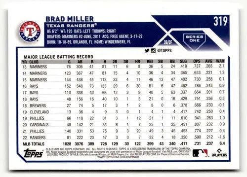 2023 Topps #319 Brad Miller NM ID:50638 - Baseball Card Single