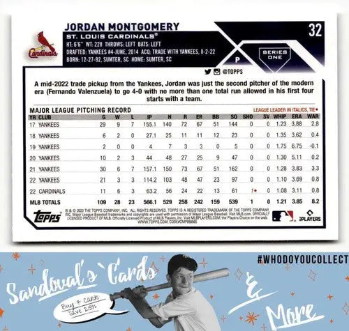 2023 Topps Jordan Montgomery baseball card with original gloss featuring Jordan Montgomery
