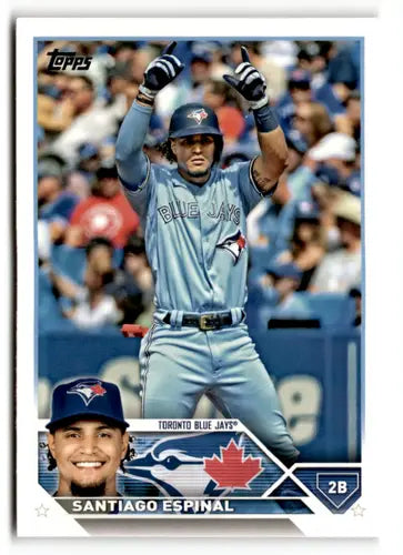 Original gloss Santiago Espinal baseball card from 2023 Topps #324 featuring Simply Sandoval