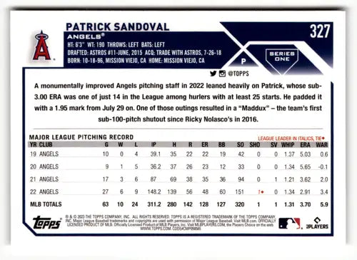 2023 Topps #327 Patrick Sandoval NM-MT Angels ID:49526 - Baseball Card Single