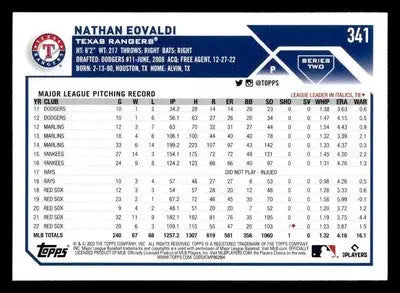 2023 Topps #341 Nathan Eovaldi - Baseball Card Single