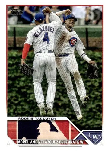 Baseball card featuring Christopher Morel and Velazquez with original gloss in 2023 Topps #376