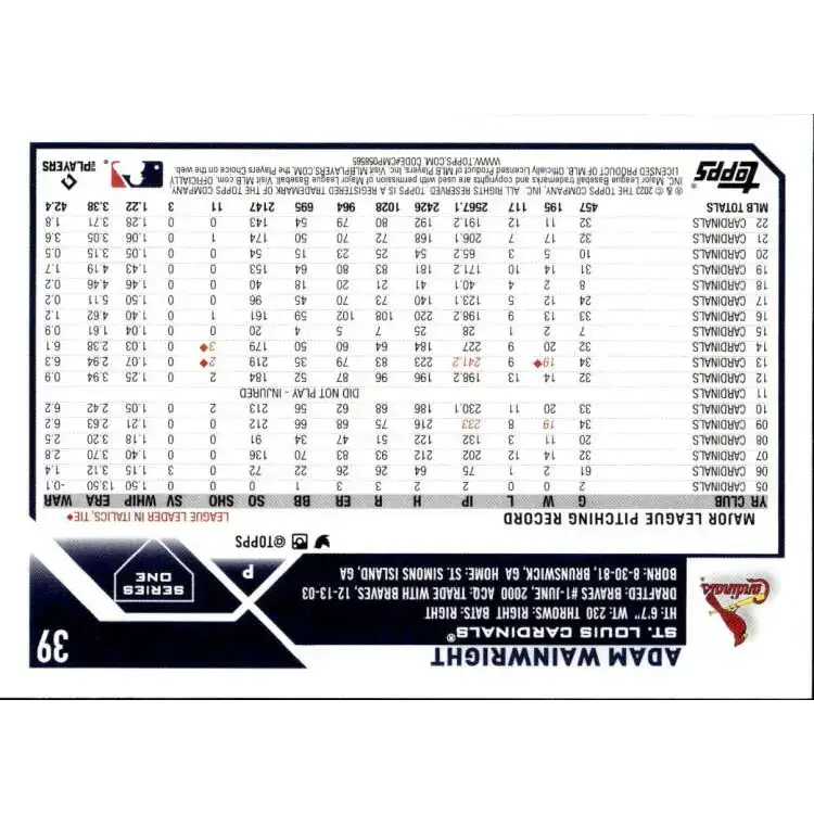 2023 Topps #39 Adam Wainwright NM-MT St. Louis Cardinals Baseball Card - Baseball Card Single