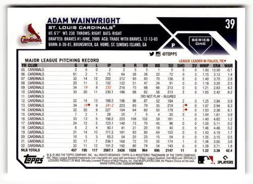 2023 Topps #39 Adam Wainwright NM Near Mint Cardinals ID:50027 - Baseball Card Single