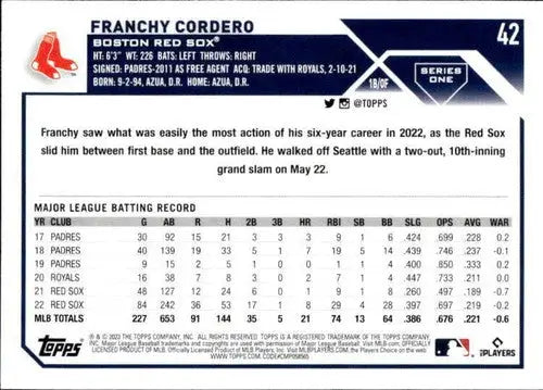 2023 Topps #42 Franchy Cordero NM-MT Red Sox ID:76184 - Baseball Card Single