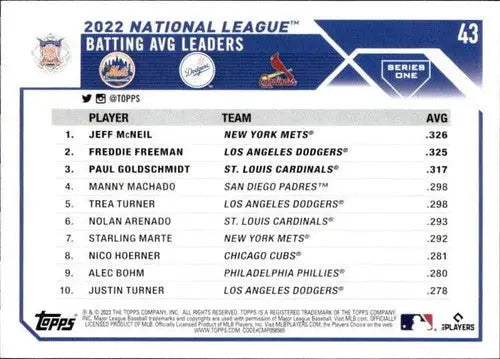 2023 Topps #43 Paul Goldschmidt/Freddie Freeman/Jeff McNeil NM-MT ID:58043 - Baseball Card Single