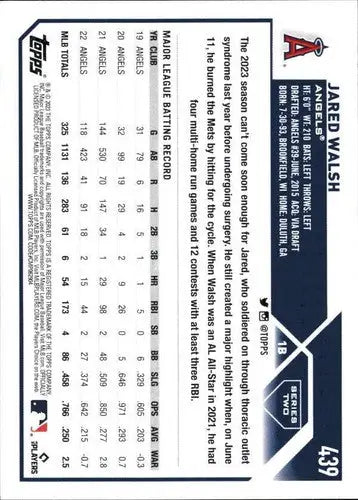 2023 Topps Jared Walsh baseball card with original gloss, NM-MT condition Angels