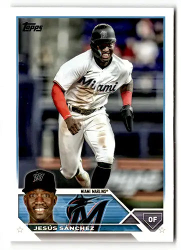 Original gloss baseball card of Jesus Sanchez of the Miami Marlins from 2023 Topps