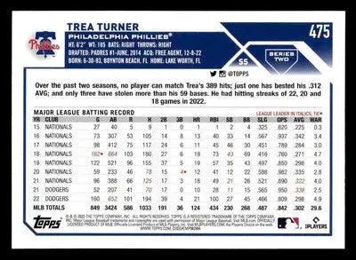 2023 Topps #475 Trea Turner - Baseball Card Single