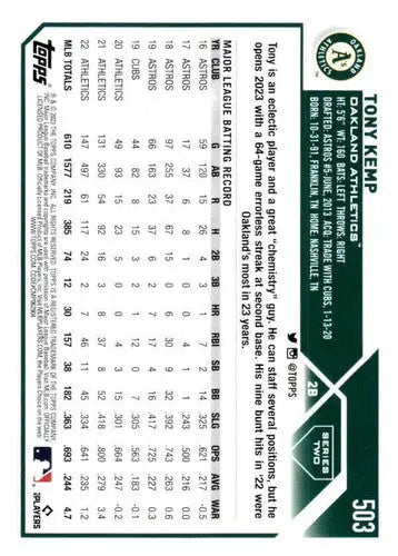 2023 Topps #503 Tony Kemp NM-MT Athletics ID:57182 - Baseball Card Single