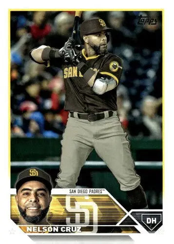 Original gloss baseball card featuring Nelson Cruz from 2023 Topps #520 Padres