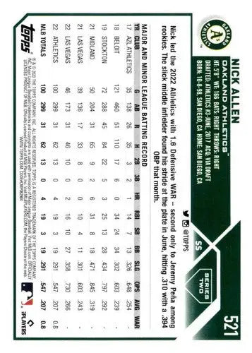 2023 Topps #521 Nick Allen NM-MT Athletics ID:55405 - Baseball Card Single