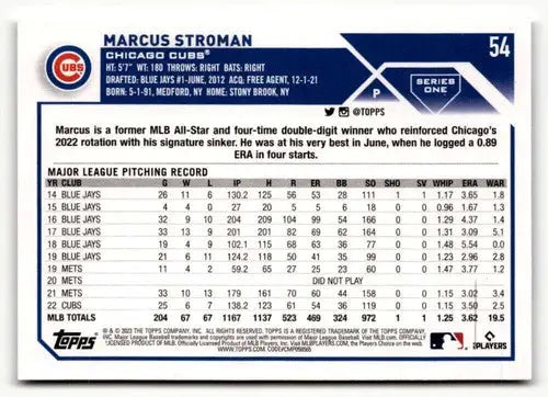 2023 Topps #54 Marcus Stroman NM ID:50643 - Baseball Card Single
