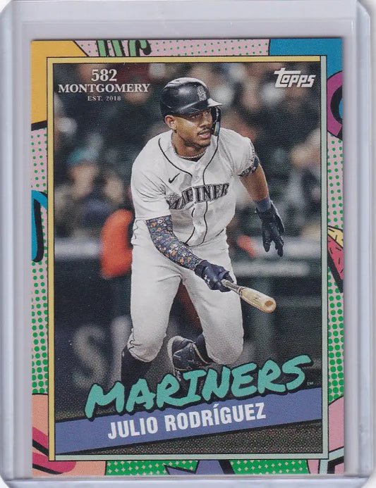 Baseball card of Julio Rodriguez Seattle Mariners in batting stance from Montgomery Set