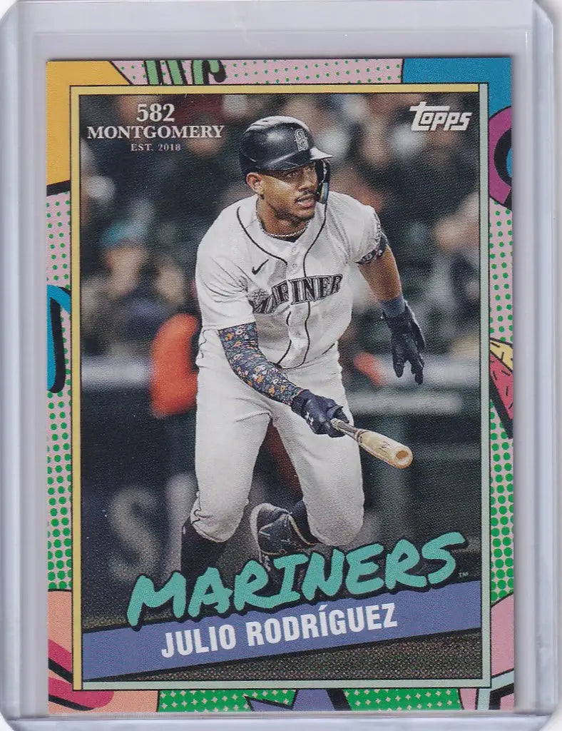 Baseball card of Julio Rodriguez Seattle Mariners in batting stance from Montgomery Set