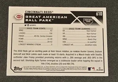 2023 Topps #610 Cincinnati Reds 582 Montgomery Club - Baseball Card Single