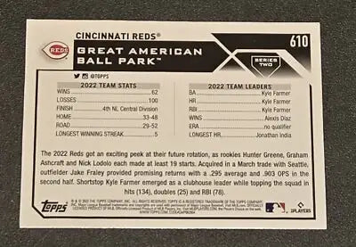 2023 Topps #610 Cincinnati Reds 582 Montgomery Club - Baseball Card Single