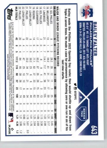 2023 Topps Bailey Falter NM-MT Rookie Baseball Card with Original Gloss Phillies