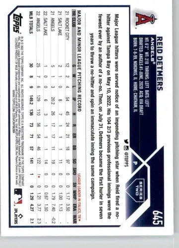 2023 Topps Reid Detmers baseball card with original gloss, Reid Detmers NM-MT Angels